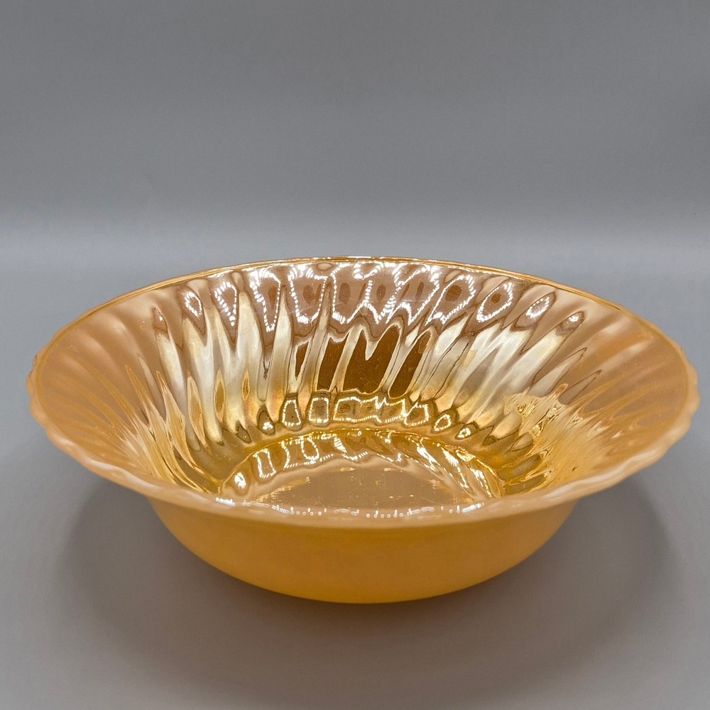 Anchor Hocking Fire-King Peach Lustre Swirl Milk Glass Berry Bowl 8.5" Vintage
